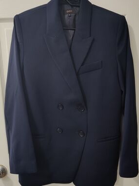 Quince Double-Breasted Dark Navy Relaxed Blazer